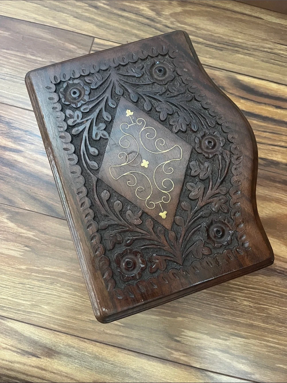 Hand-Carved Decorative Wooden Jewelry Box - Brown